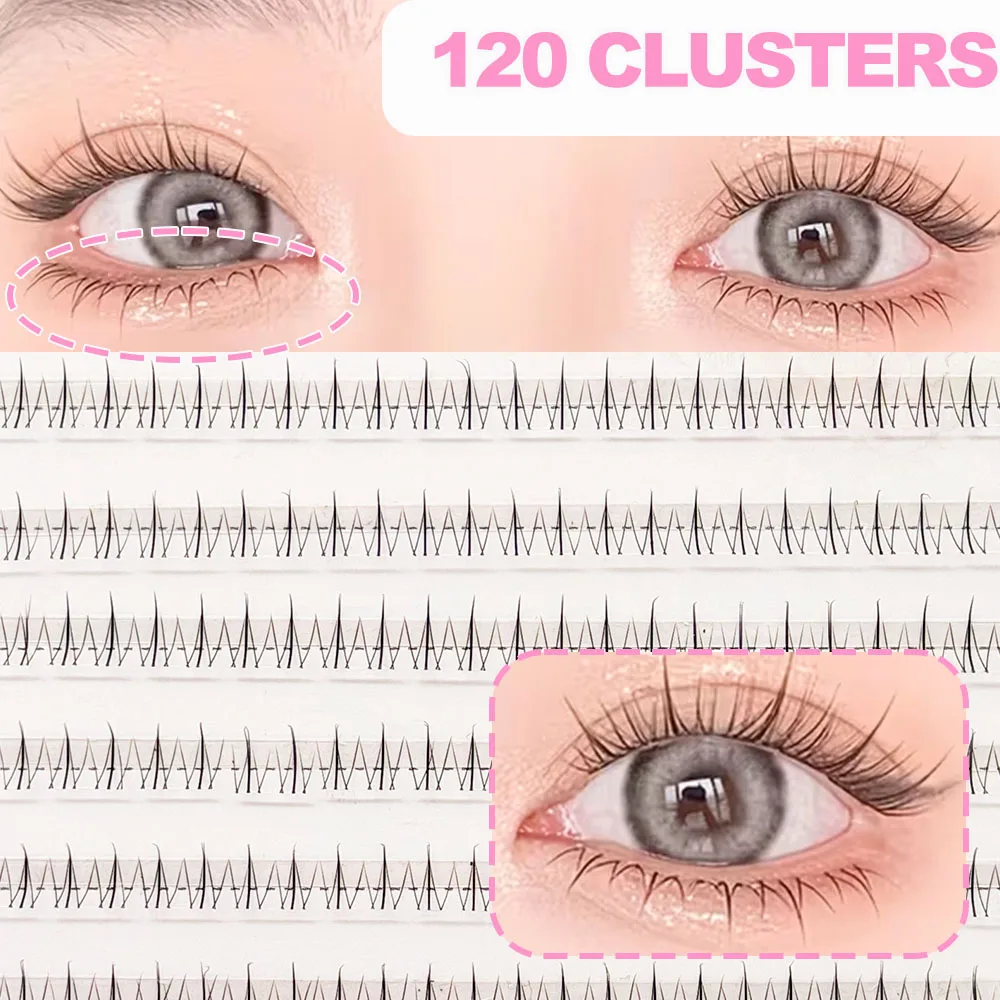 작은 불꽃 모양의 아래 속눈썹 120개 클러스터, 트렌디한 걸그룹 스타일, 핀셋 포함, 분위기 있는 아래 속눈썹