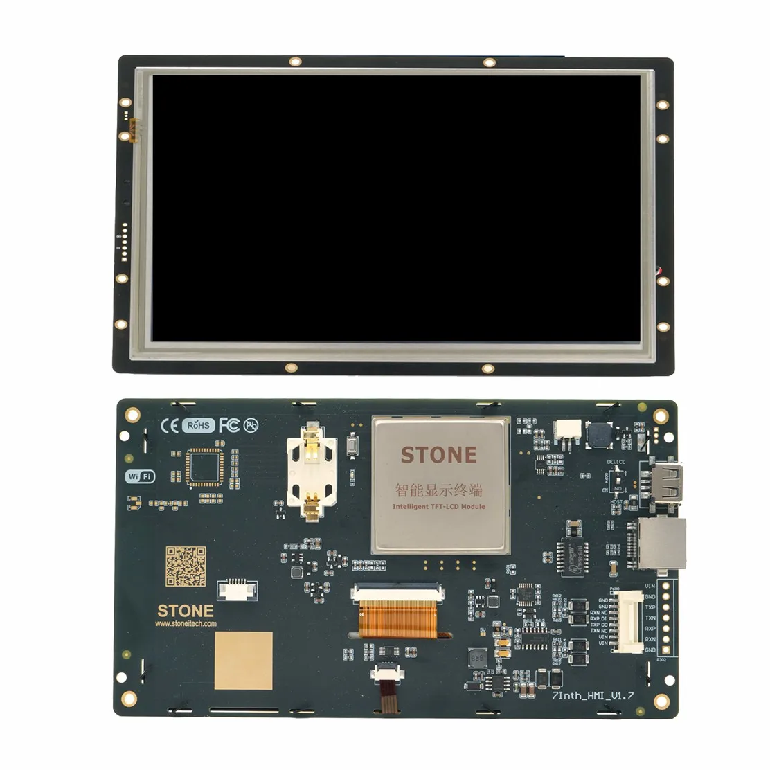 

7.0 Industry Smart HMI TFT LCD module is a whole display system that comes with no-cost GUI design software(STONE Designer)