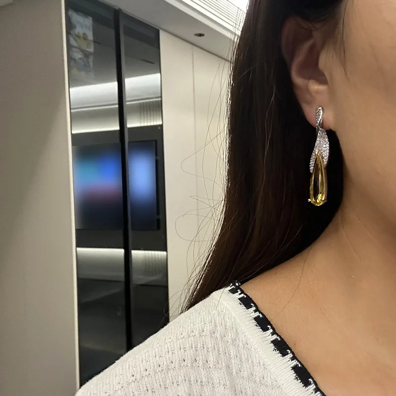 Boucles D'oreilles Pendantes Goutte En Cristal Strass Jaune - Rhodium - Neuf Avec étiquettes