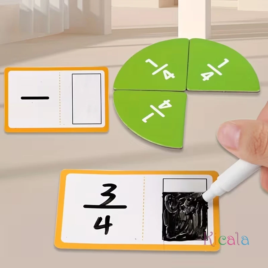 몬테소리 분수 학습 키트 수학 교육 보조 도구 분수 원형 카드 화이트보드 교육용 장난감 어린이 수학 학습 세트