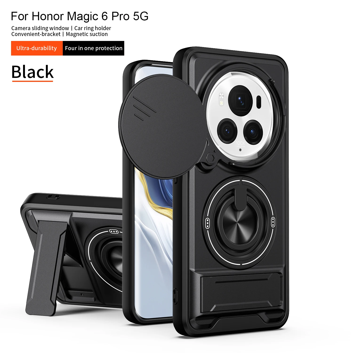 Magnetic Armor Camera Protection Phone Case with Foldable Holder