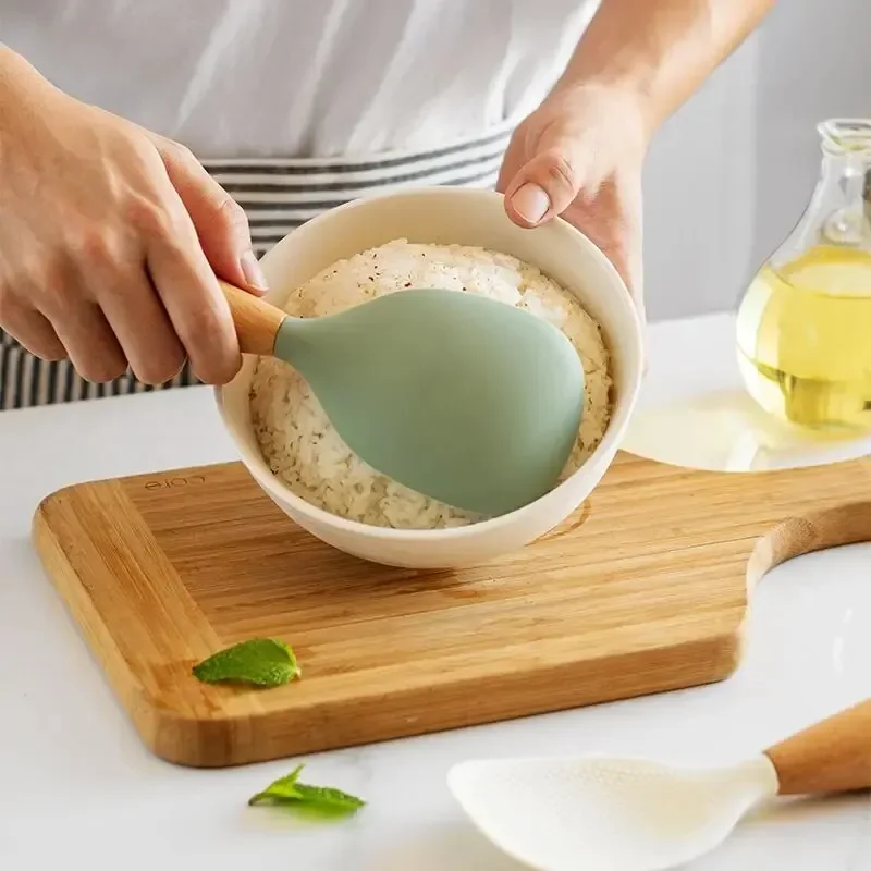 Silicone Spatula Non-stick Pan Special Household High Temperature Resistant Stir-fry Spatula Extended Wooden Handle silicone spatula silicone kitchen utensils
