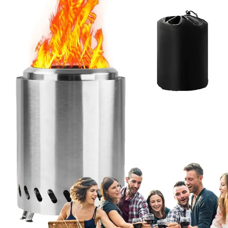 

Camping Fire Heating Stove 360-degree Spiral Airflow Keep Warm Camping Stove With Bag Tabletop Fire Pit Stainless For Terrace