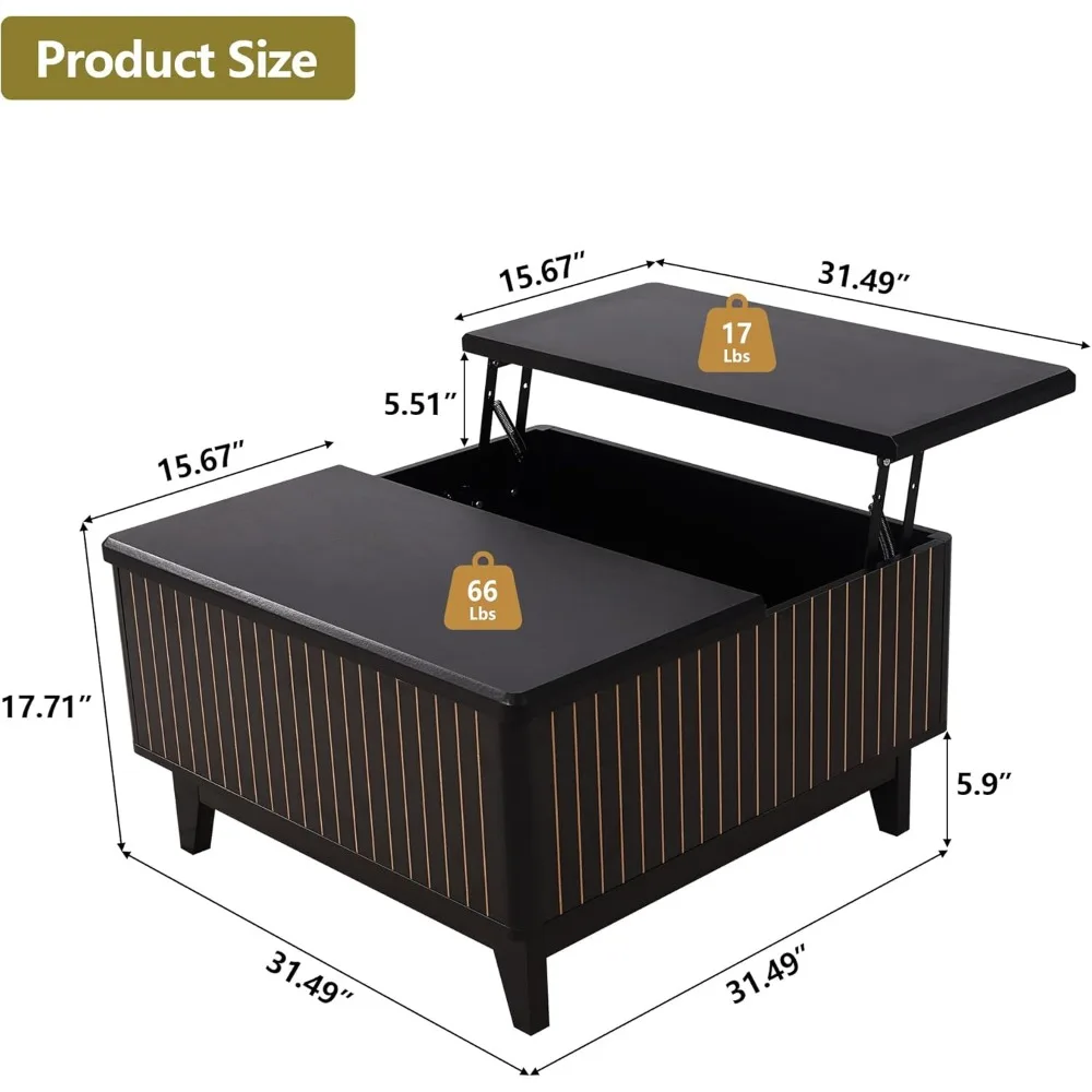 Lift Top Coffee Table, Square Coffee Table with Hidden Storage Compartment, Wood Center Table Dining Table for Living Room 6
