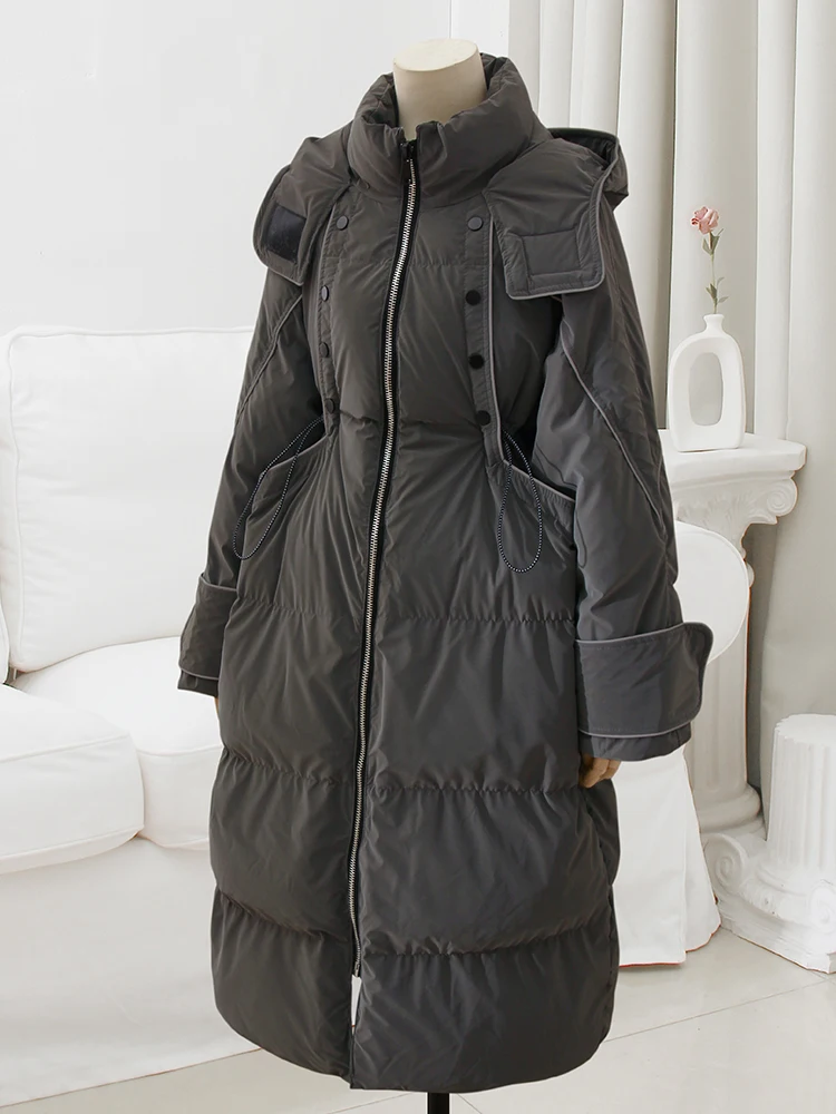 

Women's Cotton-Padded Coat Winter Long Parka Senior Gray Coats Warm Hooded Stand-up Collar Cotton Thicken Female Korean Jackets