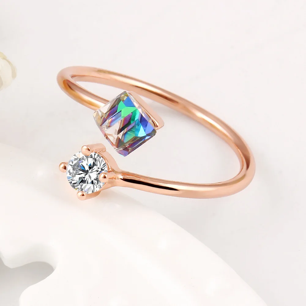 WLP Zircon Engagement Rings for Women Rose Gold Color Wedding Rings Female Austrian Crystals Jewelry Adjustable Anillos Mujer Wedding Rings Engagement Rings Zircon Rings