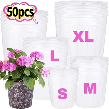 50/10x Transparent Garden Nursery Pots Planting Nutrition Cup Flower Propagation Container Seedling Bag Soft Plastic Flowers Pot