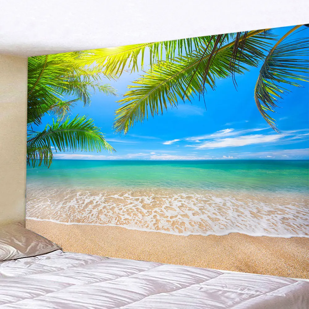 Beach Landscape Decorative Tapestry Seaside Coconut Tree Wall Hanging Art Deco Tapestry Decorations