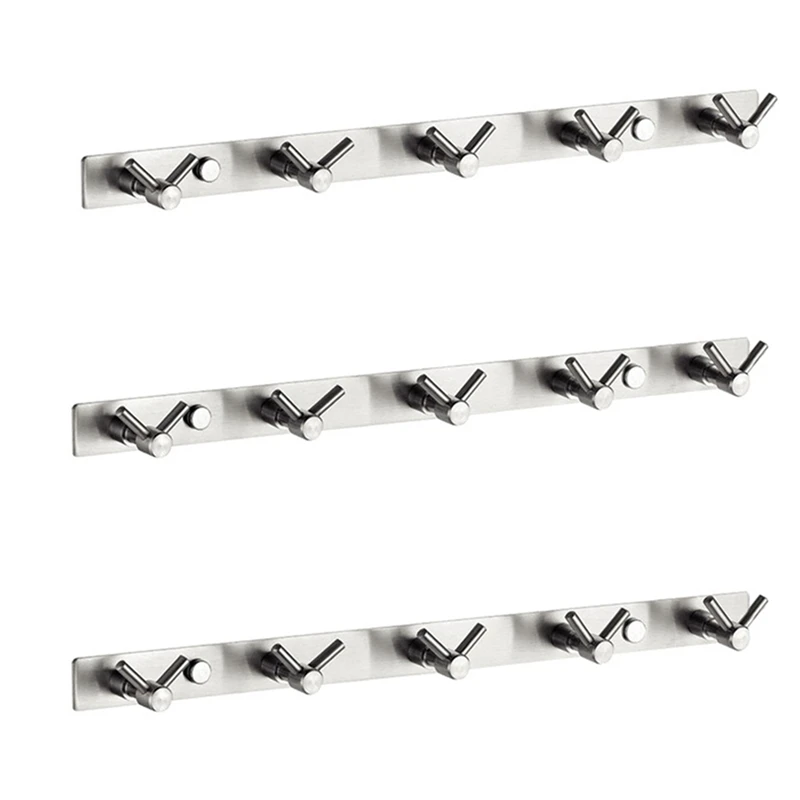 

3Pcs 16In Hotel Bathroom Towel Hook Stainless Steel Coat Hook Wall-Mounted Hanger 5 V-Shaped Double Hook Towel Rack