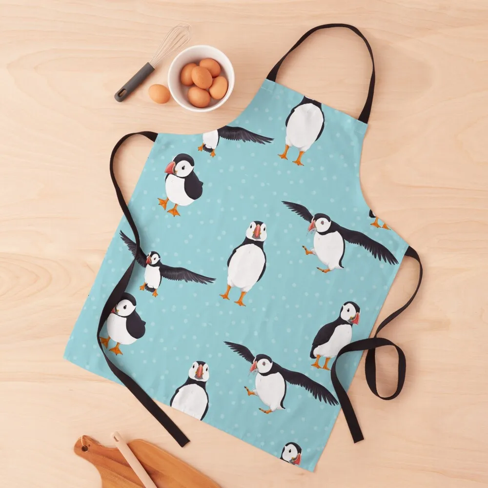 

The Puffin Family (Blue) Apron Waiter Uniforms waiter Women's Chef Uniform Women Apron