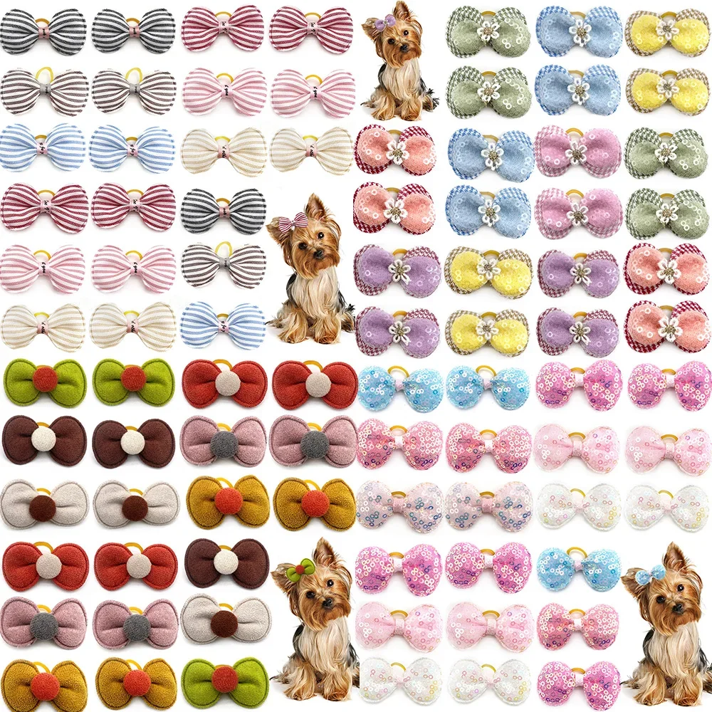 20pcs Small Dog Hair Bows Pet Dog Hair Accessories Bows Cat Bows with Rubber Bands for Small Dogs Yorkshire Hair Decorate 6