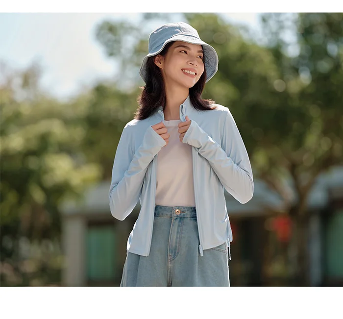 Chaqueta de protección solar de hilo original para mujer, ajustada, de verano, con sensación fresca, corta y fina, de seda helada.
