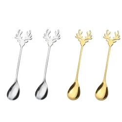 Set of 4 Christmas Elk Head Stainless Steel Coffee Spoons - Festive Table Decor and Holiday Gifts (6)