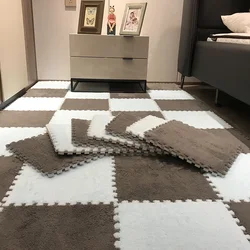 Soft Plush Children's Play Mat - Warm and Cozy Eva Foam Puzzle Carpet - 20pcs (White-Brown  - L-K)