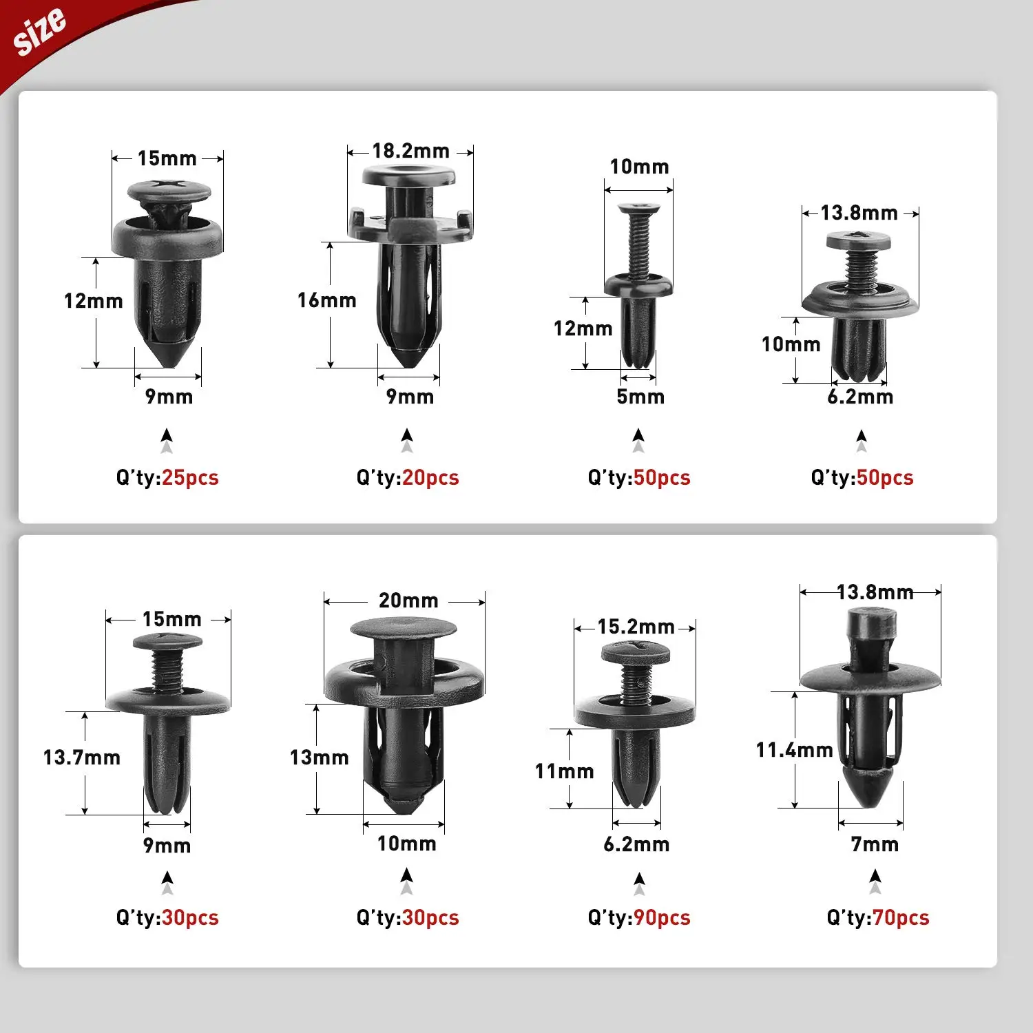 Auto Clips Car Push Retainer Clips Nylon Bumper Fender Rivets Kit Fasteners Remover for Toyota GM Ford Honda Acura Chrysler