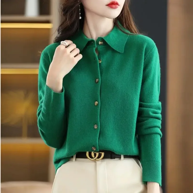 Golf Knit Cardigan Autumn Golf Wear Women's Sweater Flip Collar Windproof Coat