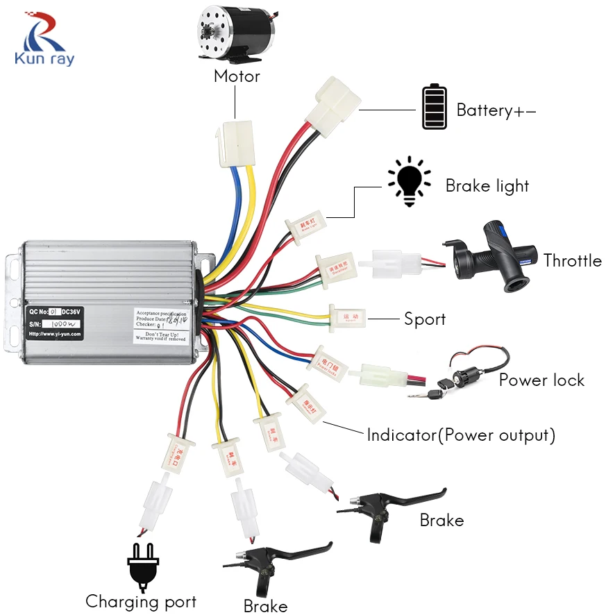 Elektrische motorset, 36 V 800 W DC, borstelmotor, controller, besturingseenheid, gashendel met regelaar schroefsleutel voor elektrische scooters, pedaalkarts, fietsen