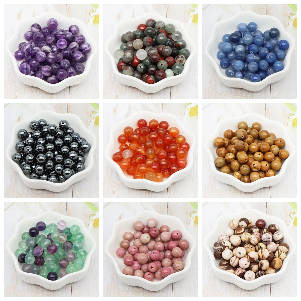 Gemstone Beads Natural Round Loose 4mm 6mm 8mm 10mm Agates Quartzite Crystals for Jewelry Making DIY Bracelet