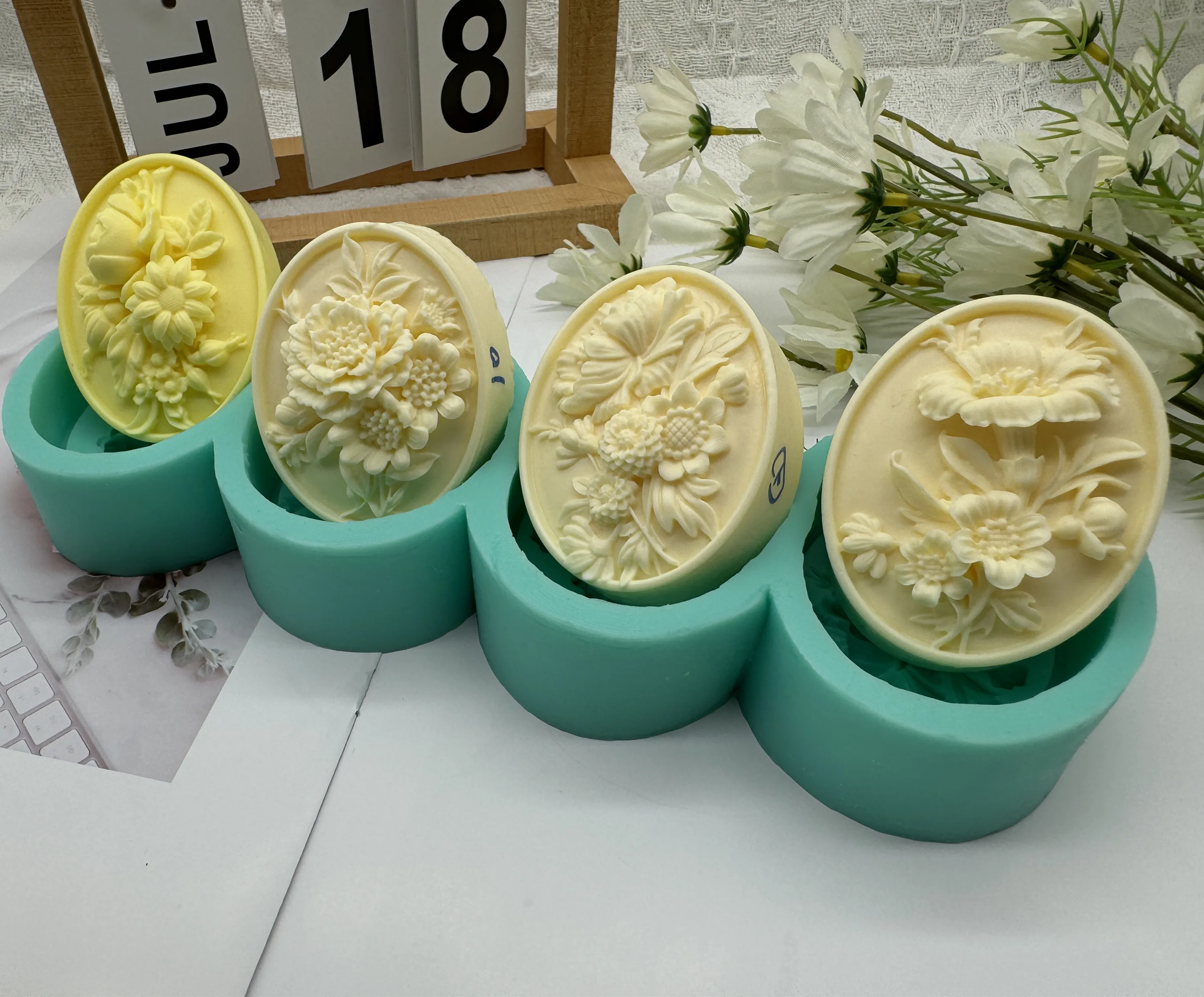 Description Picture 2 of itemOval Flower 3D Soap Mold Natural Bar Soap Molds Scented Candle Wax Silicone Mold Aromatherapy Plaster Resin Crafts Mold