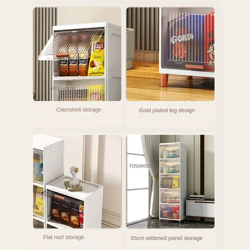 Modern Multi-layer Flip Storage Cabinet Plastic Kitchen Cabinets Home Furniture Floor Gap Storage Box Living Room Snack Cabinet