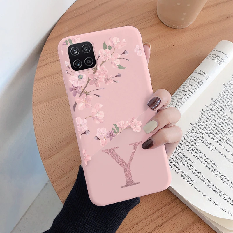 Elegant Pink Flower Silicone Phone Case – Stylish Initial Letter Design