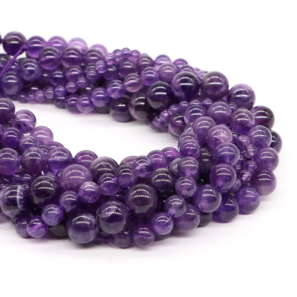 4/6/8/10mm 자수정 비즈 천연석 힐링 크리스탈 라운드 루즈 스페이서 젬 비즈 쥬얼리 제작 DIY 팔찌 액세서리