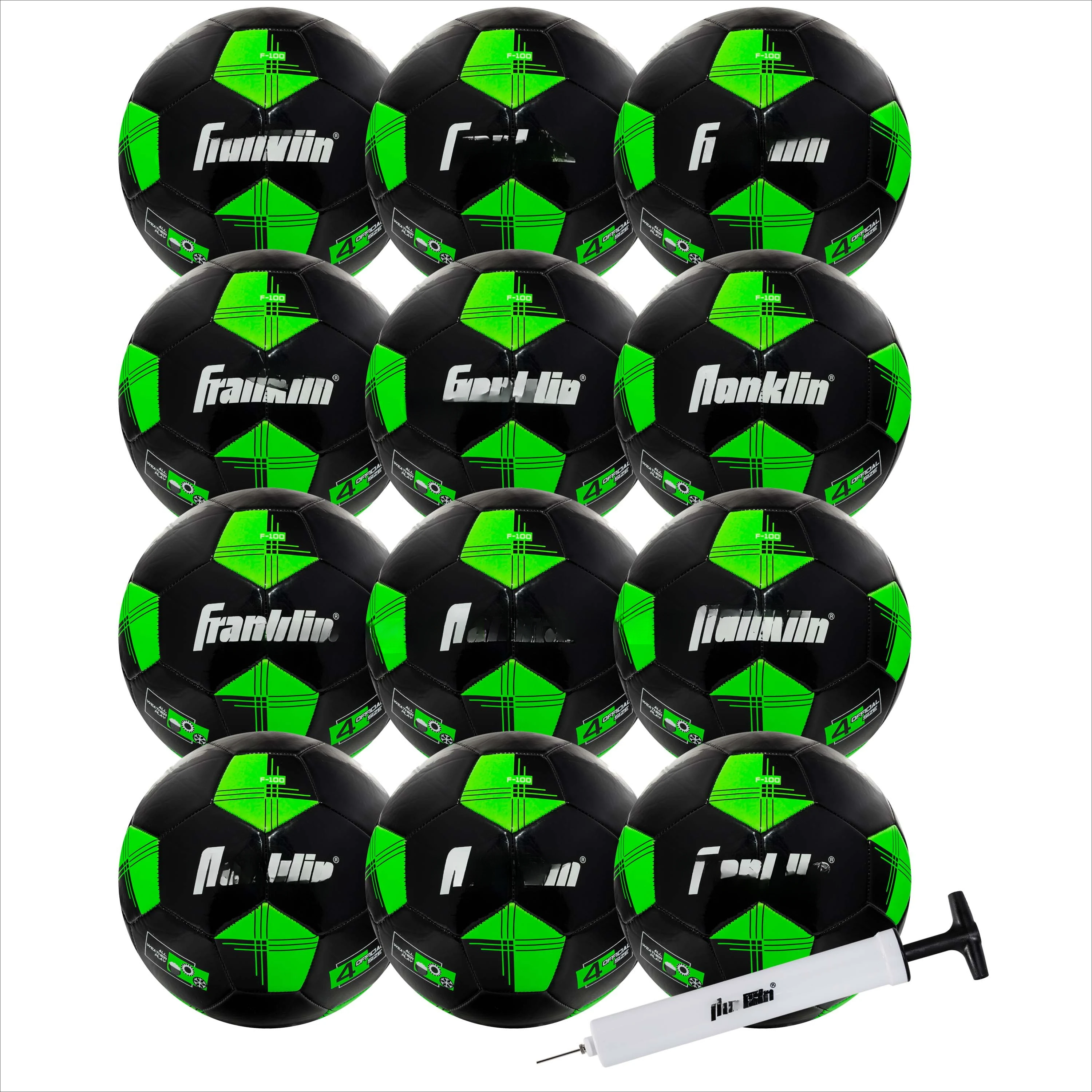 Youth Soccer Balls-F-100 Size 4-12 Pack Black/Green