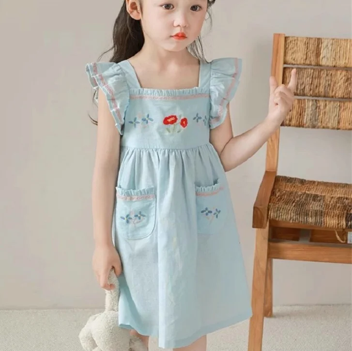 Vendita Al Dettaglio New Baby Summer Girls Jean Cute Dress, Princess Kids Sweet Dress Holiday 2-6T