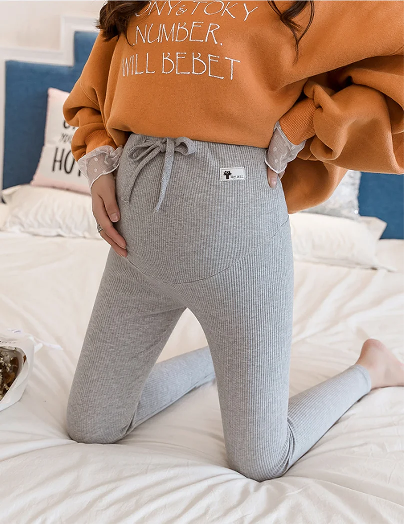 High Waist Striped Maternity Leggings - Elastic Fit Pregnancy Fitness Pants