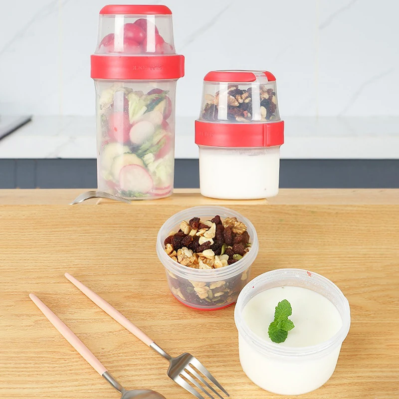 Fresh-keeping Food Container Fruit Salad Yogurt Box Kitchen Container For Cereals Double-layered Portable Travel Storage Jars 6