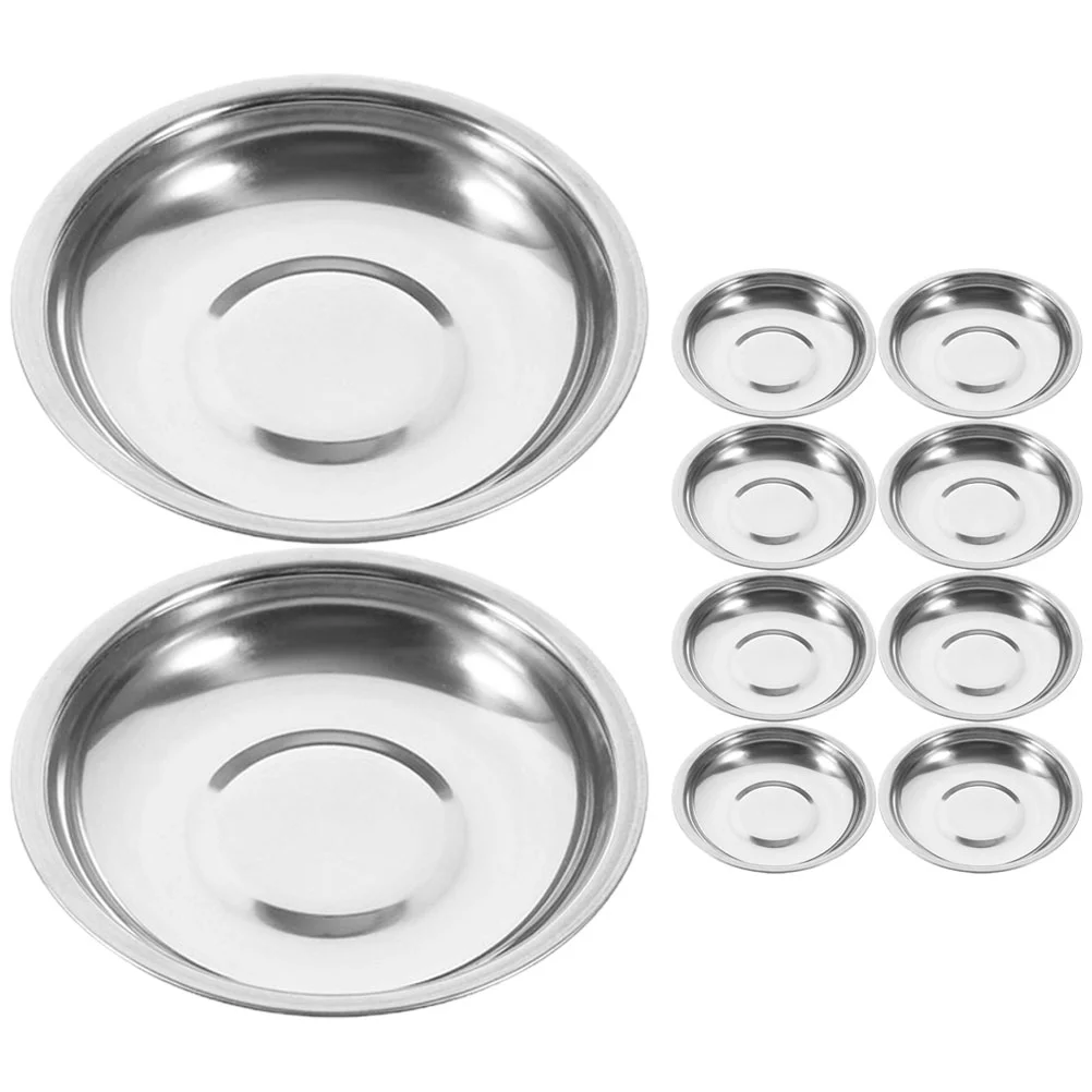 Sauce Dish 10 Pcs Stainless Steel Dipping Bowls Round Metal Plates Food Flavor Seasoning Dishes Small Gear Serving Plates appetizer plates