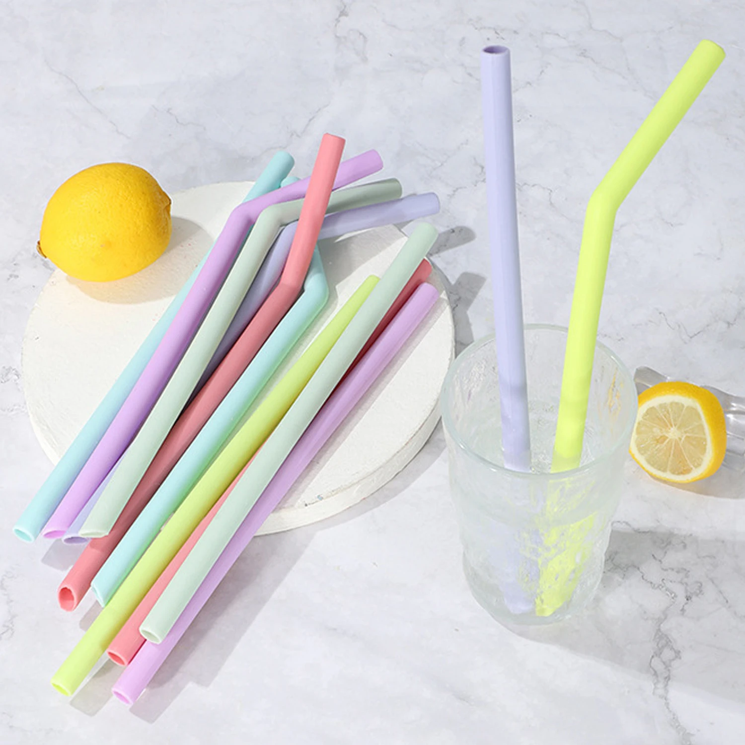 Reusable Silicone Straws Set with Cleaning Brushes for Water Milk Juices Smoothies Flexible Portable Straight Bent Straws