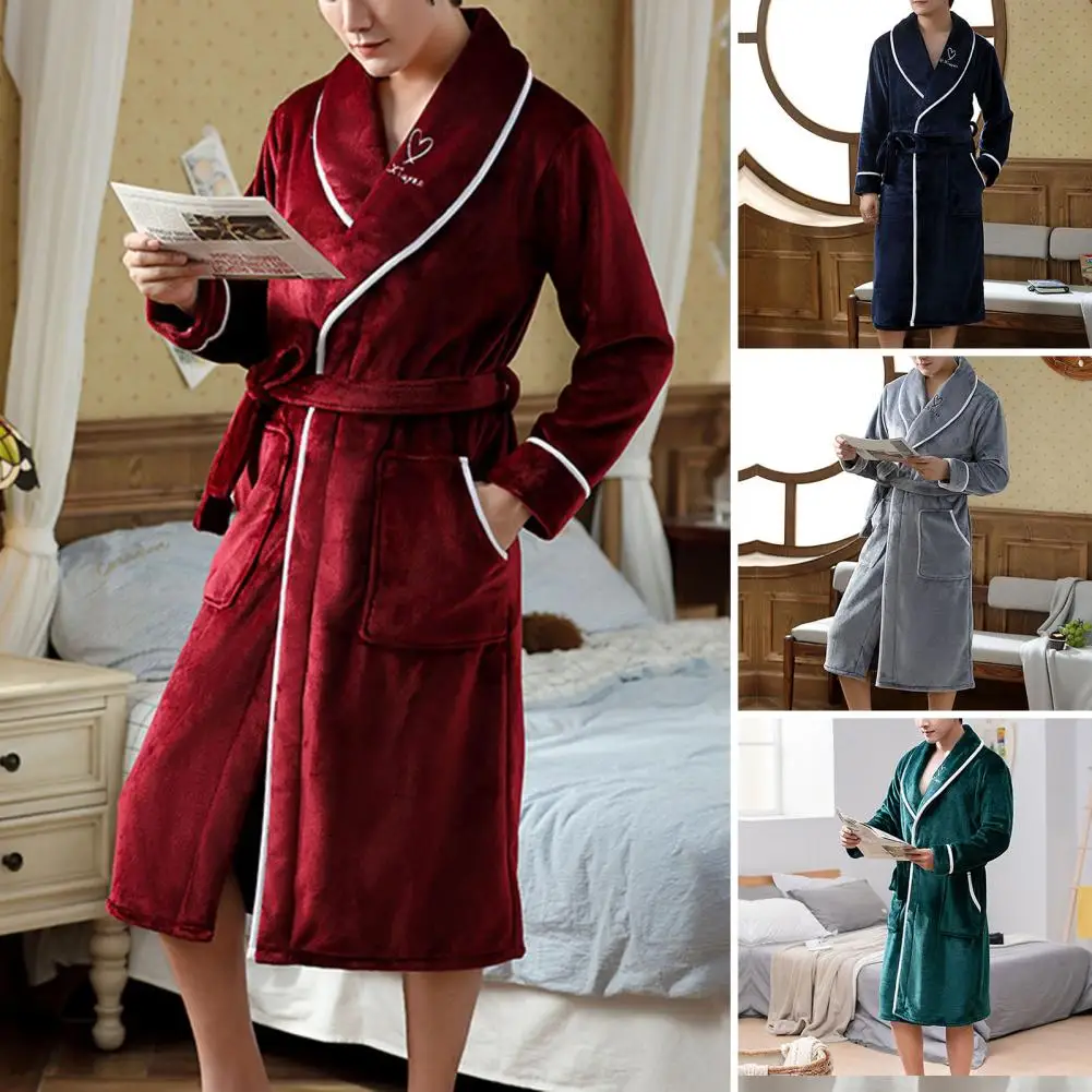 Extra Large Bathrobe Super Soft Men's Winter Sleepwear Absorbent Bathrobe with Pocket Design Cozy Couple Pajamas for Home images - 6