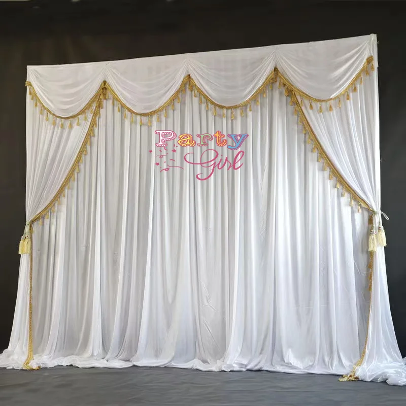 

White Color 3x3m Full Set Ice Silk Backdrop Curtain Wedding Stage Background Photo Booth For Event Party Decoration