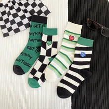

Dreamlikelin Spring Autumn Kawaii Heart Flower Embroidery Female Striped Socks Fashion Letter Plaid Middle Tube Woman Socks
