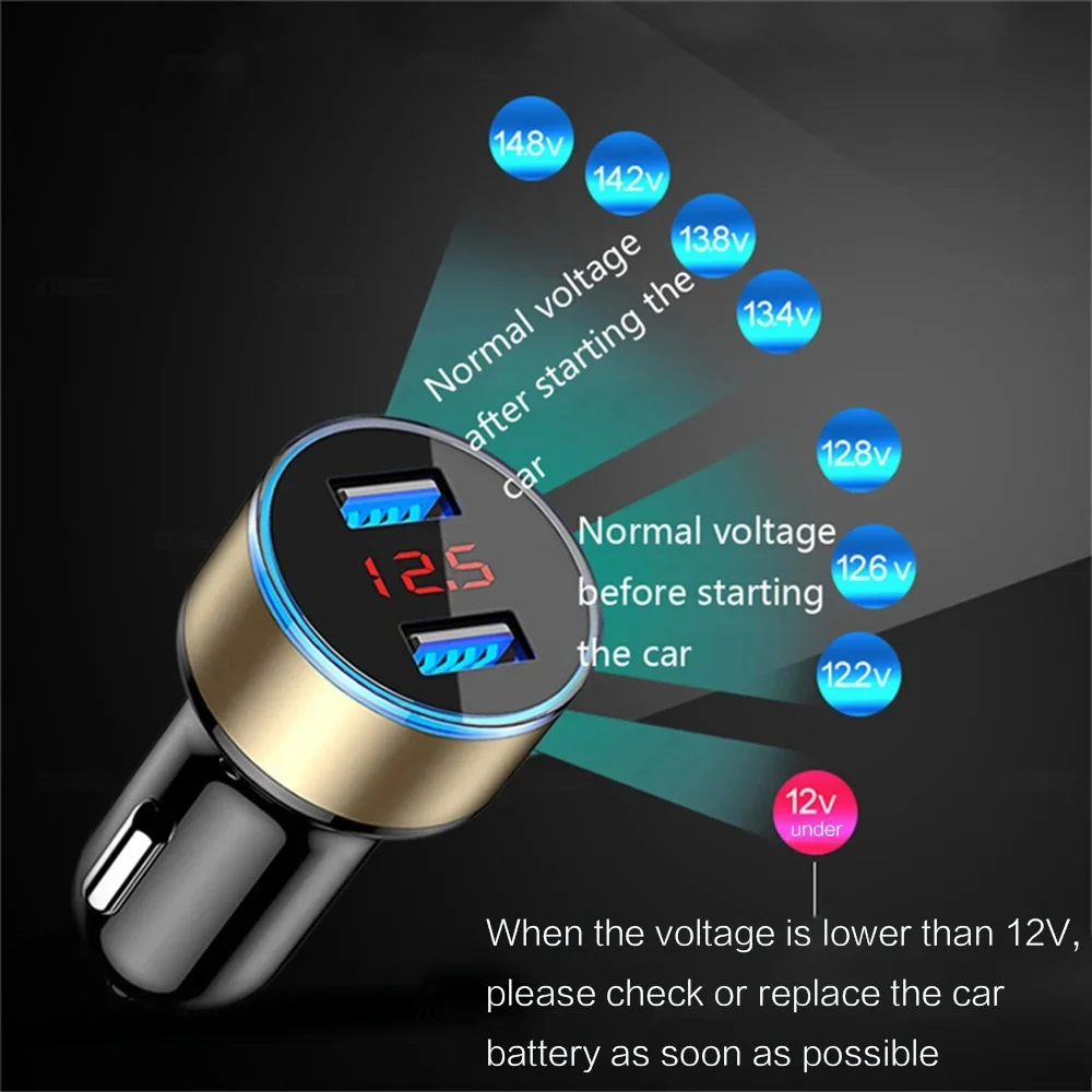Dual USB Car Charger with LCD Display and Voltmeter