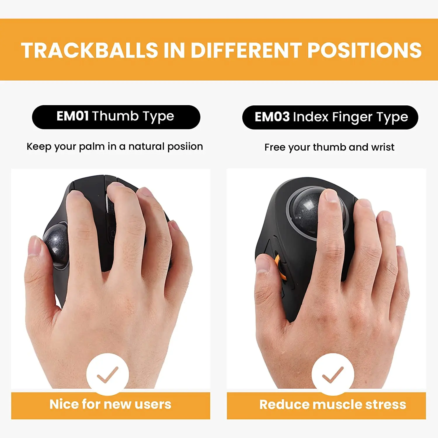 Protoarc Em03 Ergonômico Rgb Rollerball Mouse Recarregável Computador Laptop Índice Dedo Controle sem Fio Bluetoothtrackball Mouse - Imagem 2