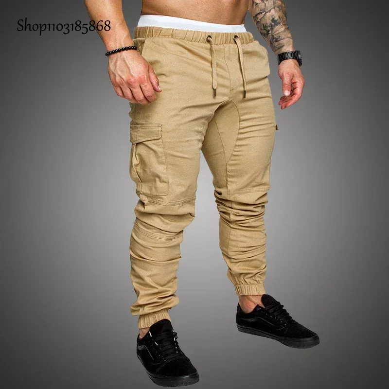 

Solid Men's Cargo Pants Casual Safari Style Four Seasons Elastic Waist Trousers Men Side Pockets Sweatpants Male M-5XL HZ-1516