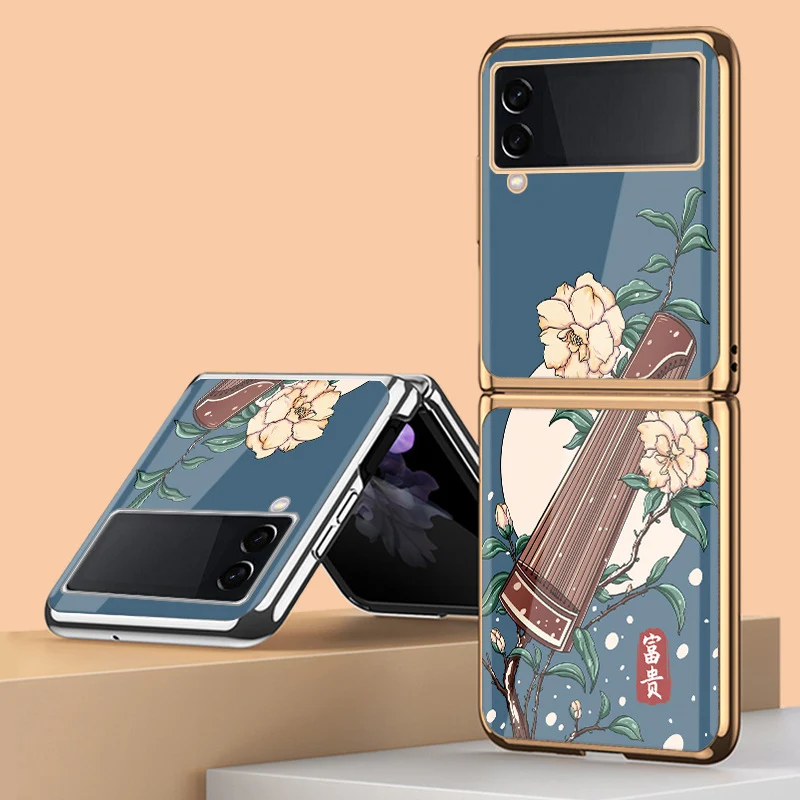 Z Flip 4 Funda Custodia Per Samsung Galaxy Z Flip 4 3 2 1 Guzheng Placcatura In Vetro Temperato Coque Custodia Protettiva Per Telefono