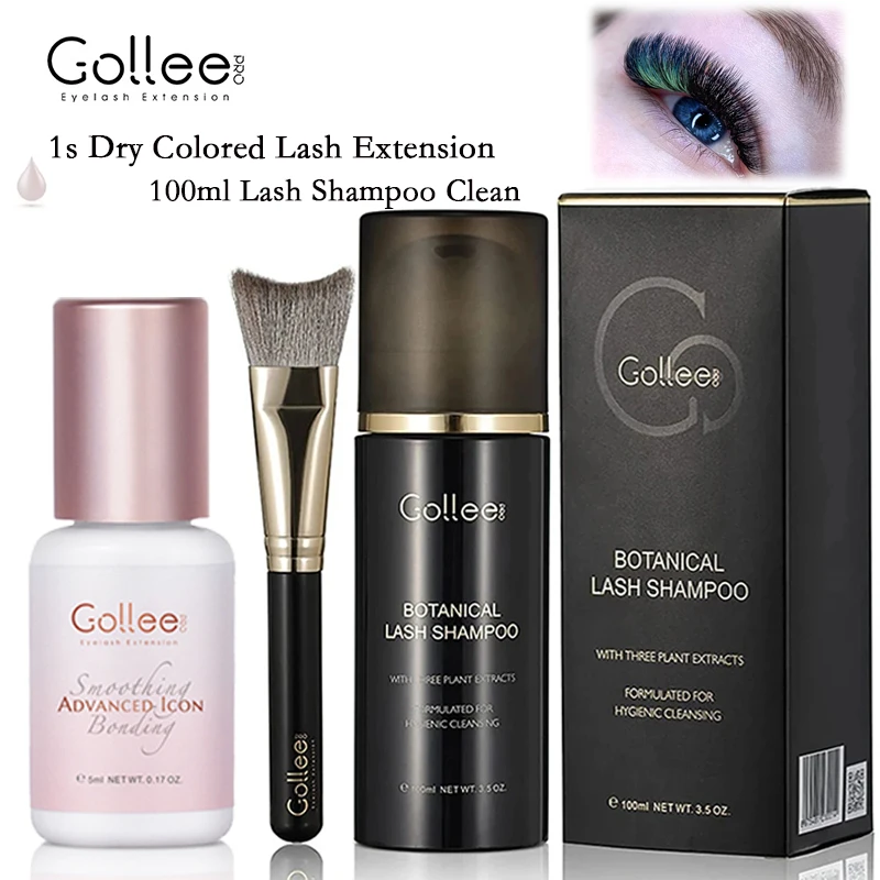 

Gollee Light Pink Eyelash Glue for Lash Adhesive 1s Dry Latex-free Lash Foam Shampoo kit Clean Soft Brush Primer and Bonder Glue