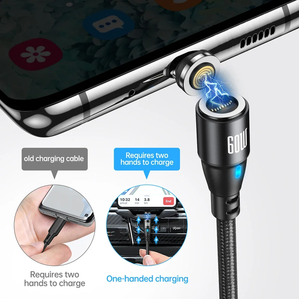 60W Magnetic USB-C Fast Charging Cable with Micro Magnetic Connector