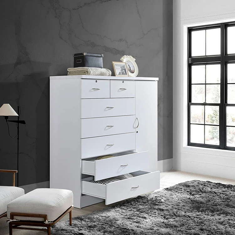 Warm White Modern Simple Design Storage Tall And Wood Chest Of Drawer With Lock 6