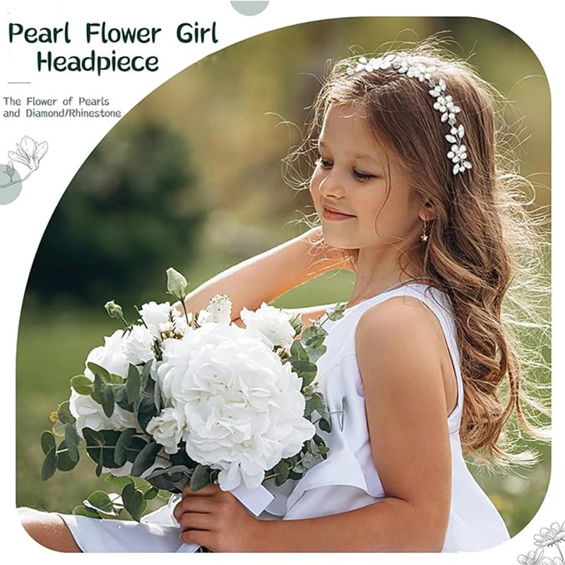 Flower Child Headpiece for girls Silver Wedding headband Crystal Pearl hair piece suitable for birthday parties first Communion, hair accessories, bridal hair accessories