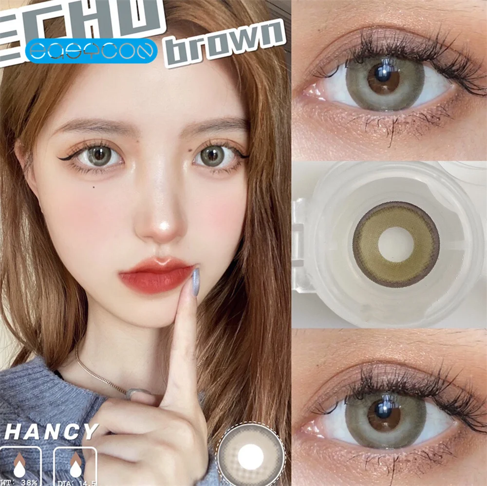 

Easycon Peach Tower brown Colored Contact Lenses Soft For Eyes Small Beauty Pupil Myopia Prescription Degrees Yearly Natural New