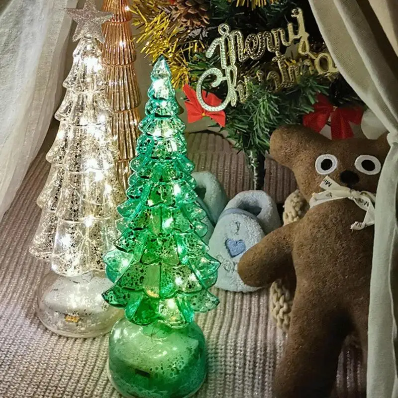 Sapin De Noël En Verre Doré - Mini Décoration De Table Lumineuse - Pour Maison, Bureau Et Fêtes