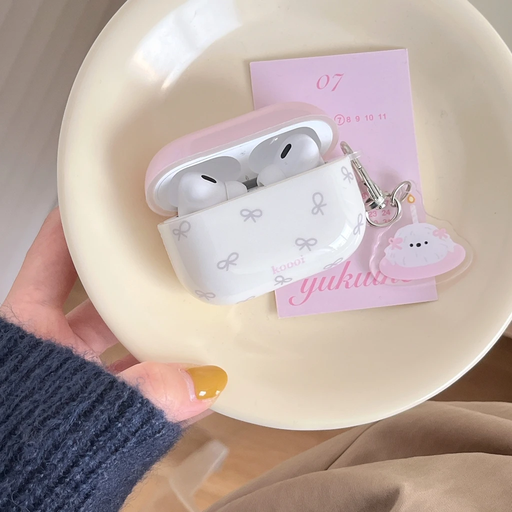 Ins Pink Bow With Cute Little Dog Pendant Earphone Case Cover