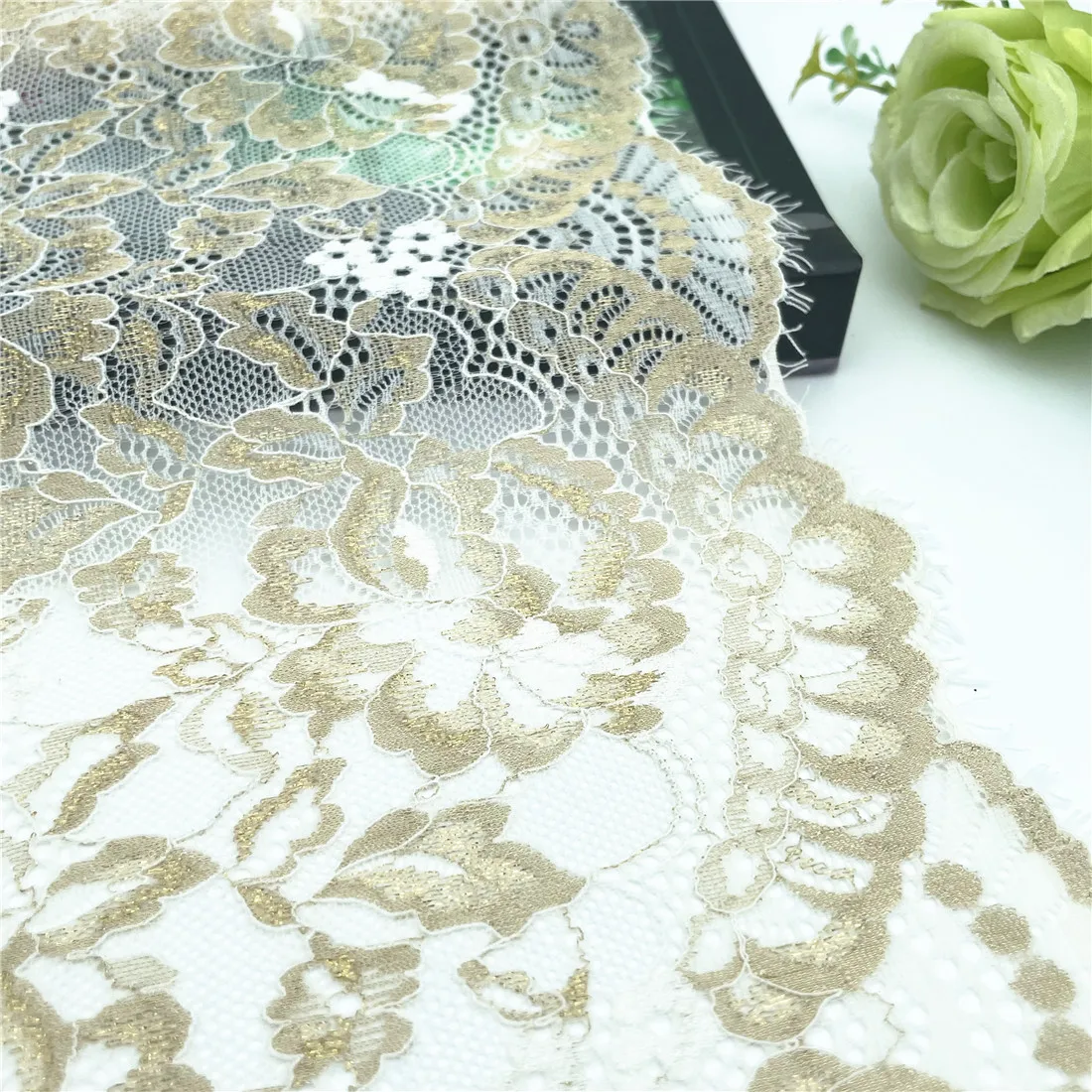 3y/lot Width 22.50cm Cream Golden Elastic Eyelash Lace Trim 2