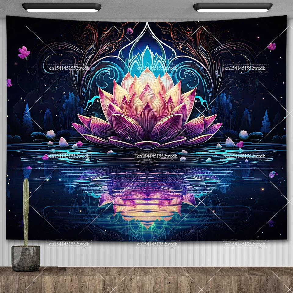 Boho Lotus Flower Wall Hanging Tapestry Colorful Landscape Floral