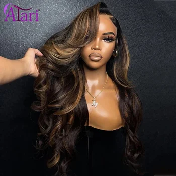 Transparent 13x4 13x6 Lace Frontal Body Wave Human Hair Wigs Brown Stripe Highlights 5x5 Closure Lace Wig Pre Plucked for Women 1