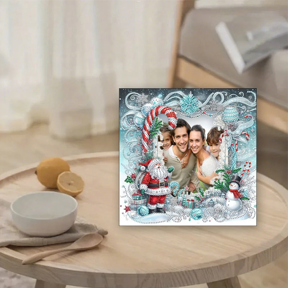 2D/Flat DIY Xmas Diamond Painting Photo Frame Partial Drill Diamond Decoration Photo Frame Rhinestone Photo Frame for Home Decor